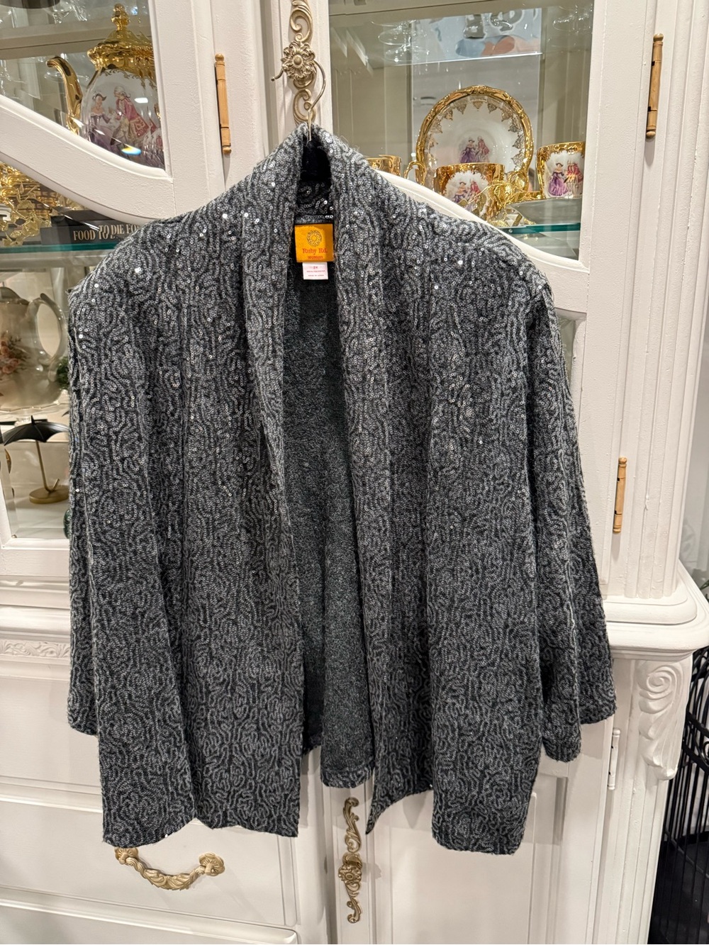 Ruby Rd. Sequin Jacket 2x Womens Dressy Silver Gray Open-Front Formal Cardigan